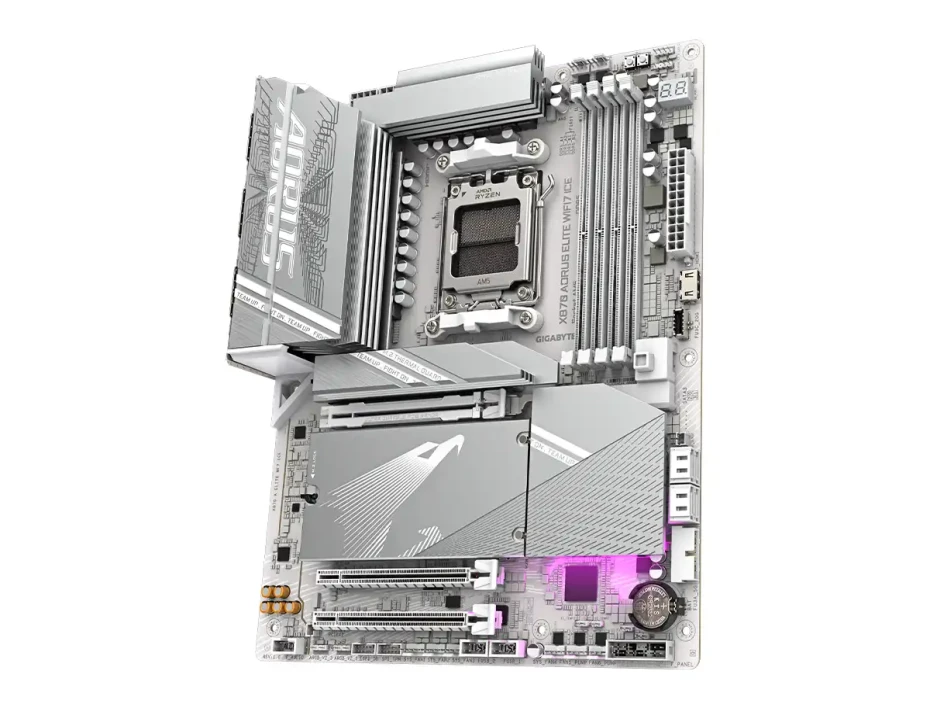 Placa Madre Gigabyte X870e Aorus Elite Wifi 7 Ice (90-x870 A Elite Wf7 Ice )  Socket Am5, Ram Dddr5 Buss 8200oc Mt/s, Wifi 7, Blanco