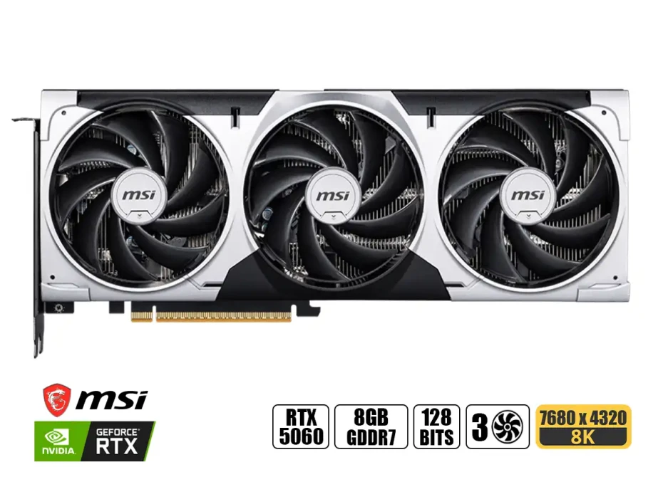 Tarjeta De Video Msi Rtx 5060 8gb Ventus 3x Oc Gddr7 (rtx 5060 8g Ventus 3x Oc) Geforce Nvidia, 128 Bits, 3 Ventiladores