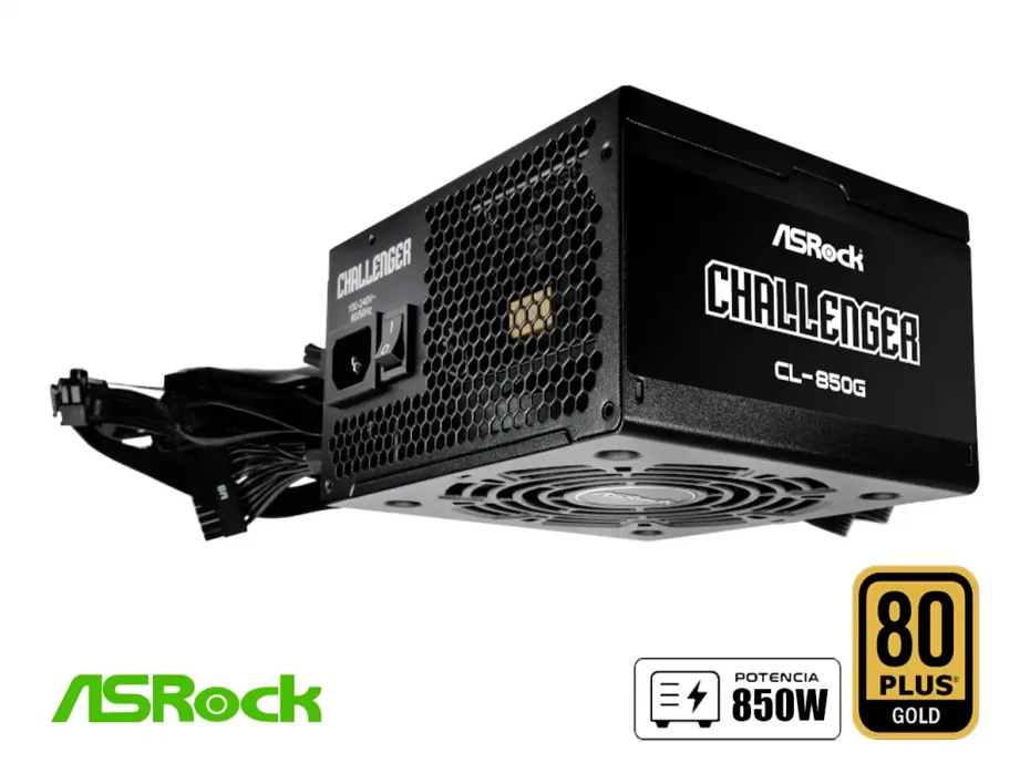 Fuente De Poder Asrock Challenger 850w (cl-850g) No Modular, Atx 80 Plus Gold, Negro