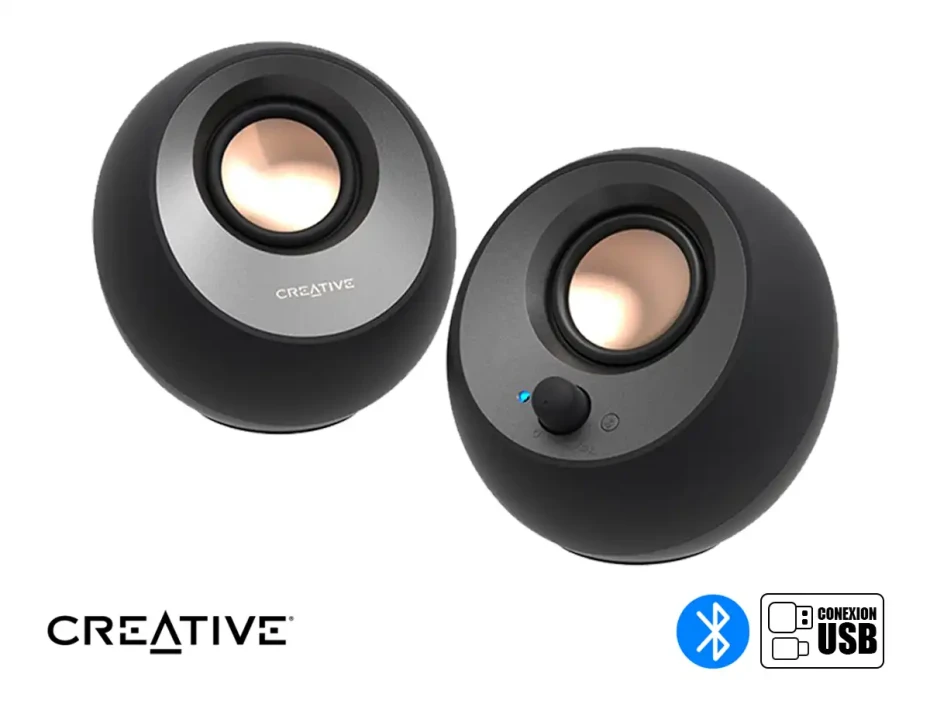 Parlante Creative Pebble V3 2.0 (51mf1700aa000) Interfaz Usb, 8w/16w Bt/3.5mm Usb-c-, Negro