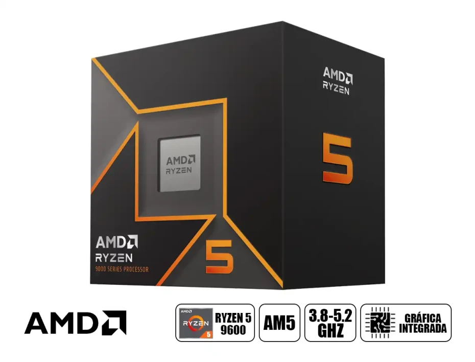 Procesador Amd Ryzen 5 9600 3.8ghz Hasta 5.2ghz, 38mb (100-1ryzen 9600) Am5, 6 Nucleos, Radeon Graphics / Con Cooler