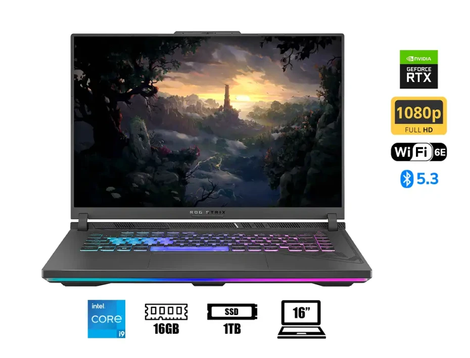 Laptop Asus Core I9-13980hx Rog Strix G16 G614j Ws94 Gaming (g614ji-ws94) 16" Wqxga 240hz, Ram 16gb, Ssd 1tb, Rtx 4070 8gb, W11, Eclipse Grey, 13gen.
