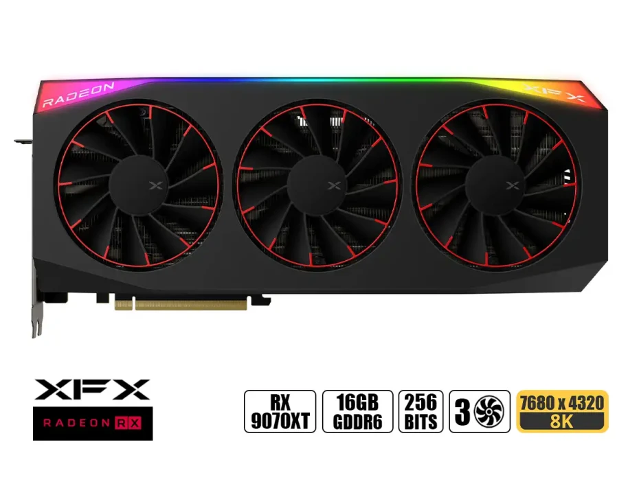 Tarjeta De Video Xfx Rx 9070xt 16gb Mercury Rgb (rx-97tmargb9) Radeon Gddr6 256 Bits, 3 Ventiladores