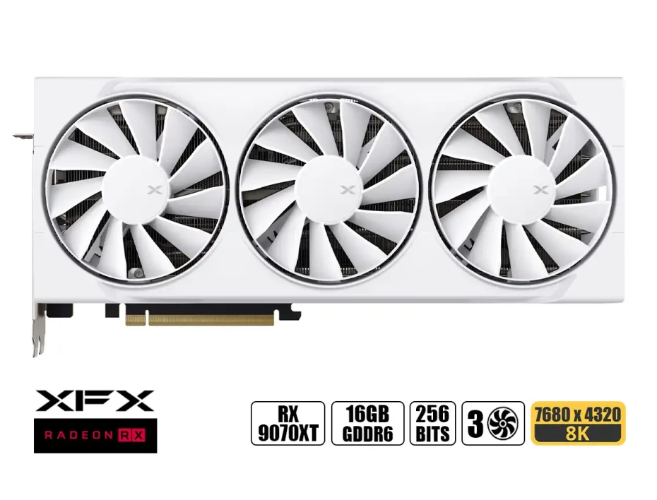 Tarjeta De Video Xfx Rx 9070xt 16gb Swift (rx-97tswf3w9) Radeon Gddr6 256 Bits, 3 Ventiladores, White