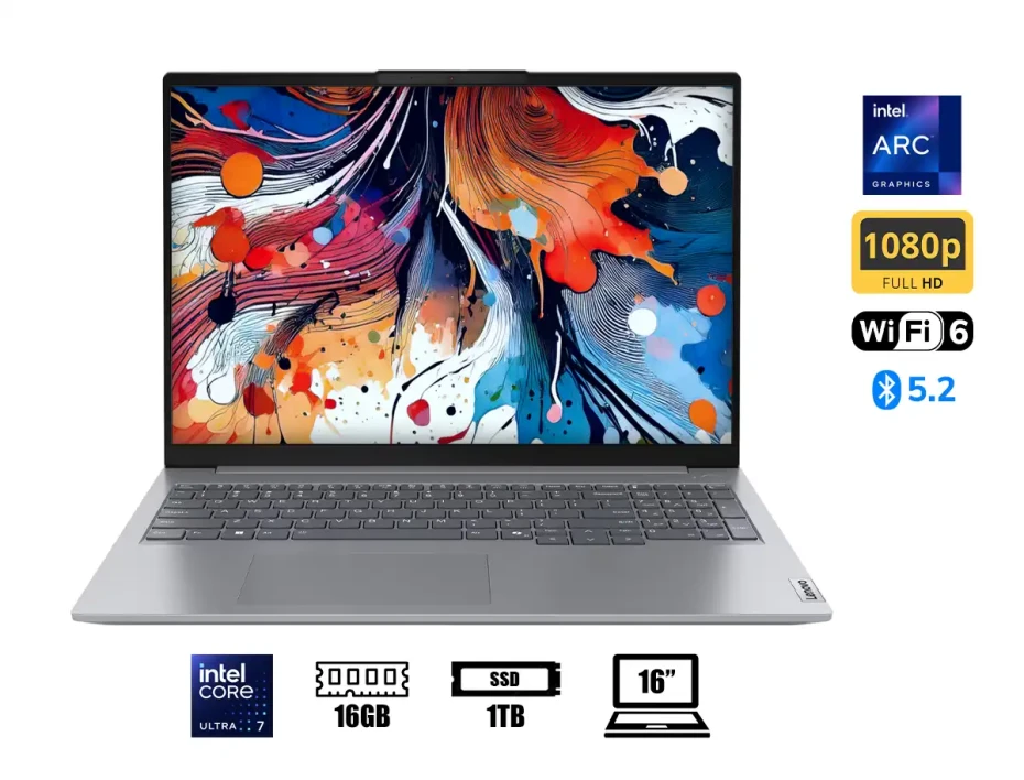 Laptop Lenovo Core Ultra 7-155h Thinkbook 16 G7 Iml (21ms00b3lm) Pantalla 16" Wuxga, Ram 16gb, Ssd 1tb, Intel Arc Graphics, Win11 Pro