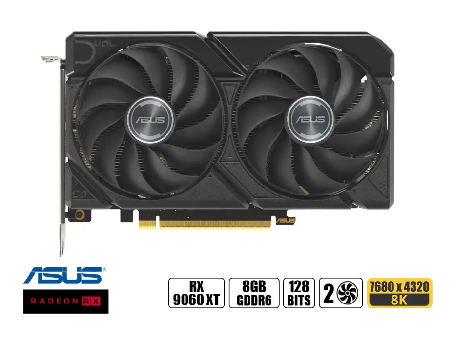 Tarjeta De Video Asus Rx 9060xt Dual 8gb 128 Bit Pci 5.0 Gddr6 (vd8gasrx906xtdu)