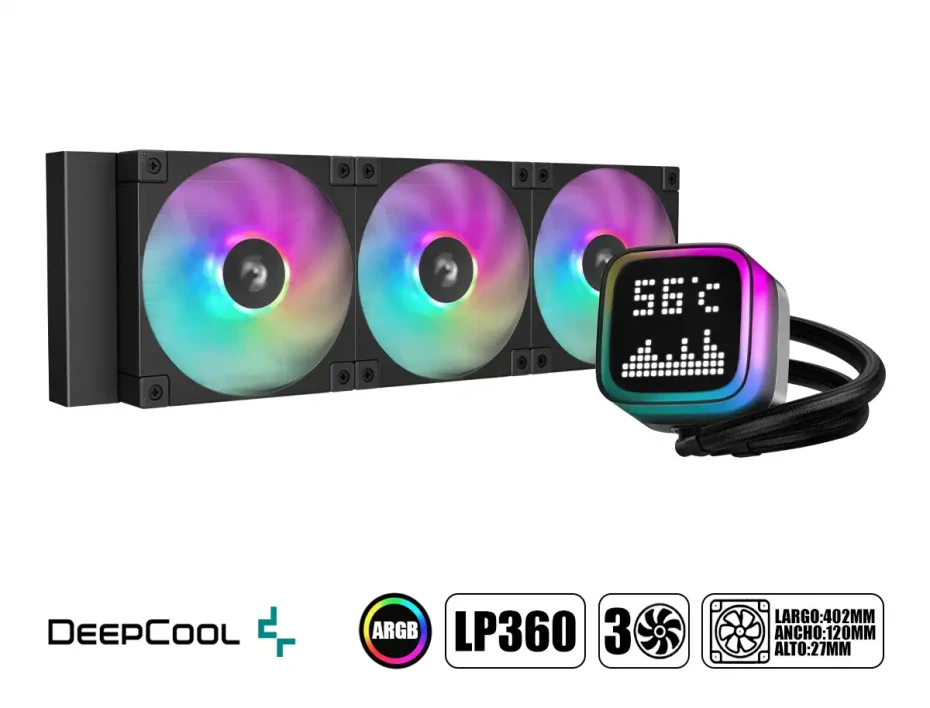 Sistema De Enfriamiento Liquido Deepcool Lp360 Digital (r-lp360-bkmsnc-g-1) 3 Ventiladores | Led Argb