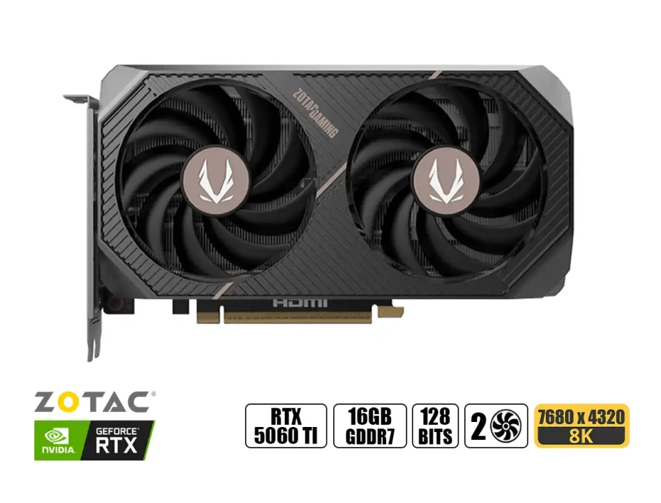 Tarjeta De Video Zotac Rtx 5060 Ti 16gb Amp Gddr7 (zt-b50620f-10m) Geforce Nvidia 128 Bits, 3 Ventiladores