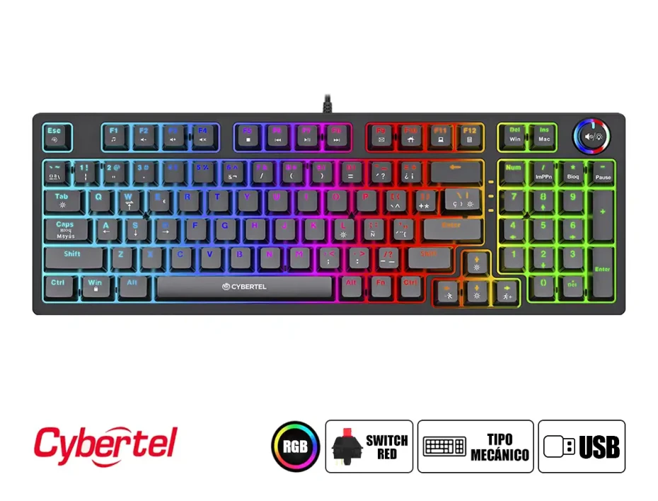 Teclado Gamer Cybertel Striker (cbx K1005+) Mecanico, Switch Rojo, Led Rgb, Negro, Control De Volumen, Usb