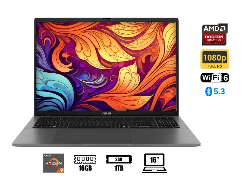 Laptop Asus Ryzen 9 270 Vivobook S16 (90nb16f1-m00410) Pantalla 16 Wuxga, Ram 16gb, Ssd 1tb, S/s, Matte Gray
