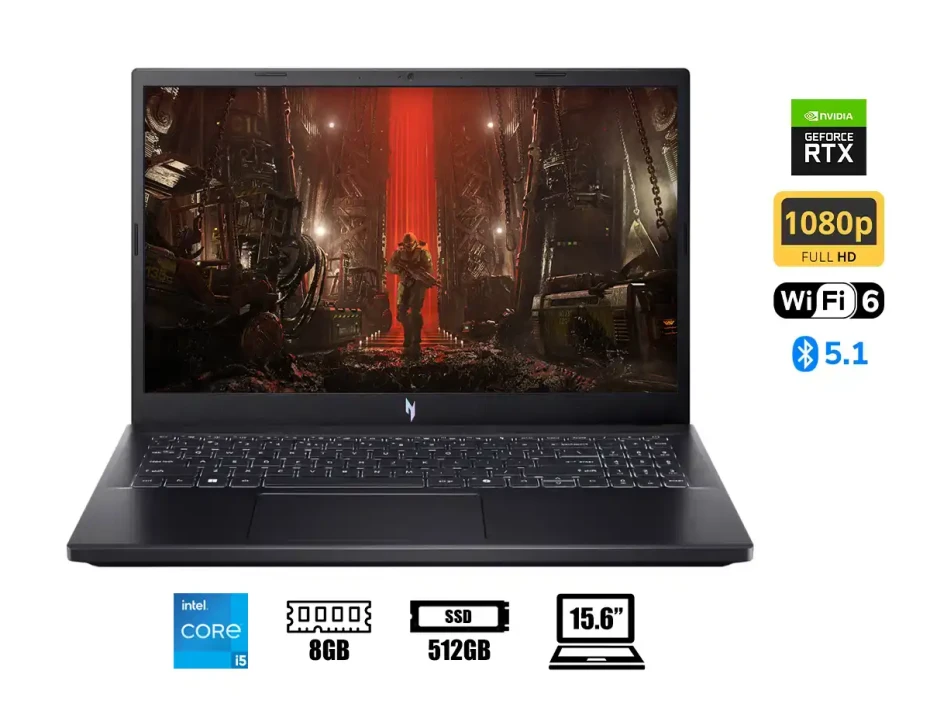 Laptop Acer Core I5-13420h Nitro Anv15-51-53px-pe Gaming (nh.qn9al.00y) Pantalla 15.6" Fhd 144hz, Ram 8gb, Ssd 512gb, Rtx 3050 6gb, S/s, 13gen.