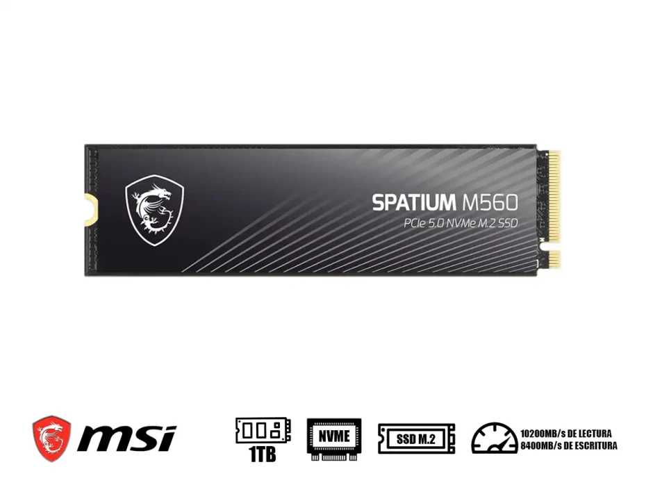 Unidad De Almacenamiento Ssd M.2 Pcie Msi 1tb Nvme Spatium M560, 2280 (s78-440l0f0-p83) 8700mb/s De Escritura Y  Hasta 10 300 Mb/s De Lectura