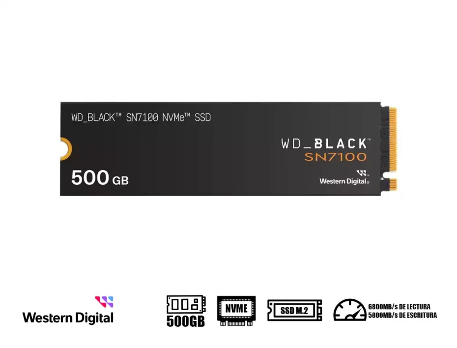 Unidad De Almacenamiento Ssd M.2 Pcie Western Digital 500gb Nvme Black Sn7100, 2280 (wds500g4x0e) Hasta 6800mb/s De Lectura
