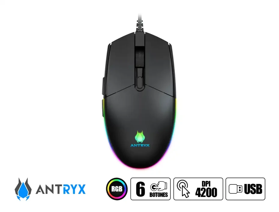 Mouse Antryx Chrome Storm M640 Gaming (agm-m640k) Hasta 4200 Dpi, 6 Botones, Rgb, Negro