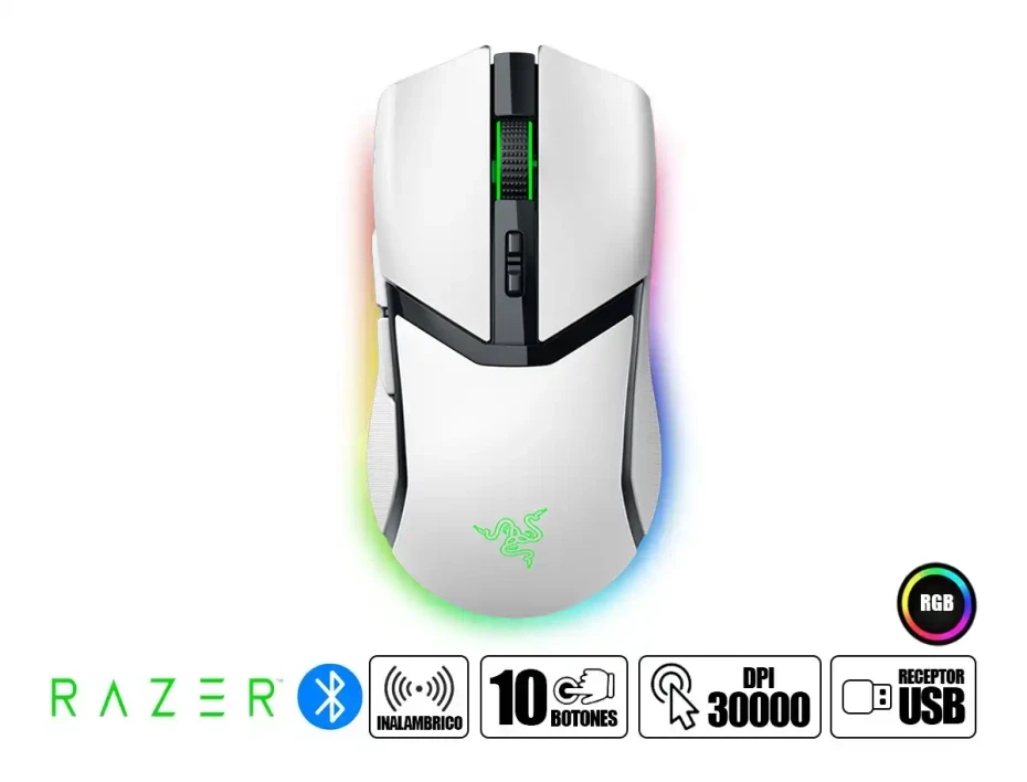 Mouse Inalambrico Razer Cobra Pro (rz01-04660200-r3u1) 30.000 Dpi, 10 Botones Programables, Receptor Usb, Usb C, Bt, Rgb, Blanco