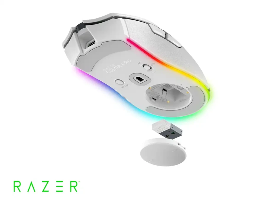 Mouse Inalambrico Razer Cobra Pro (rz01-04660200-r3u1) 30.000 Dpi, 10 Botones Programables, Receptor Usb, Usb C, Bt, Rgb, Blanco