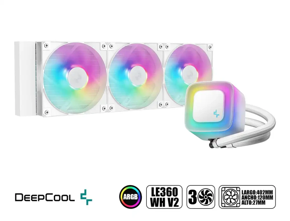 Sistema De Enfriamiento Liquido Deepcool Le360 Wh V2 (r-le360-whammn-g-2) 3 Ventiladores, 360mm, 2da Gen. Bomba, Led Argb