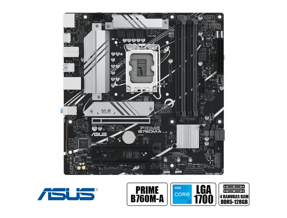 Placa Madre Asus B760m-a Prime (90mb1ek0-m0aay0) Socket Lga 1700, Ram Ddr5 Buss 7200oc Mhz, 13va, 12va Gen
