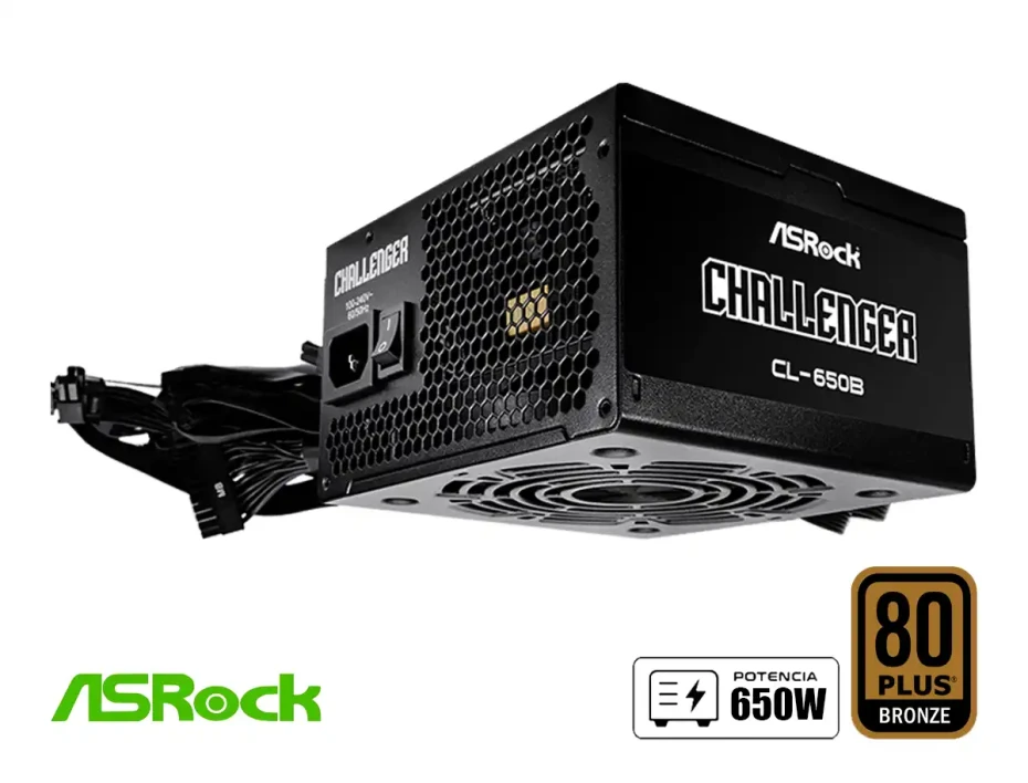 Fuente De Poder Asrock Challenger 650w (cl-650b) No Modular, Atx 80 Plus Bronze, Negro