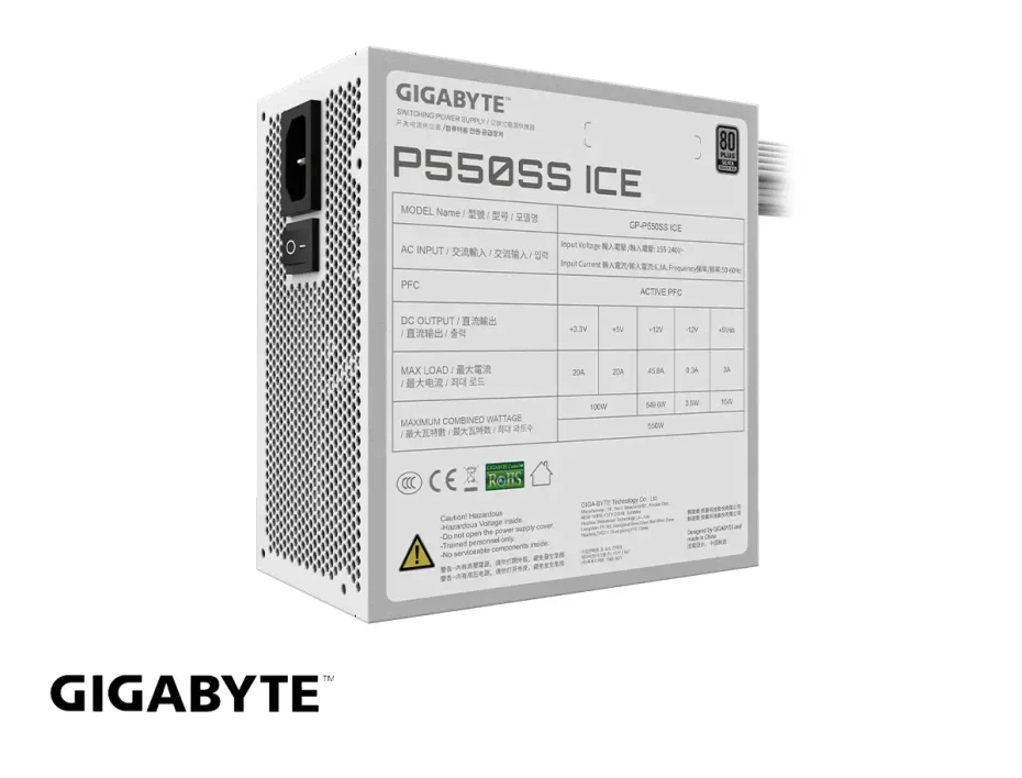 Fuente Gigabyte 550 (p550ss Ice) 80 Plus Silver, Atx Blanco