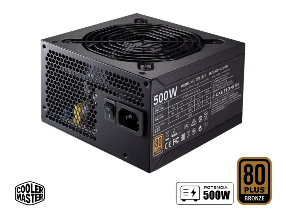 Fuente De Poder Cooler Master 500w Mwe (mpe-5501-acaab-us) Atx, 80 Plus Bronze, No Modular, Negro