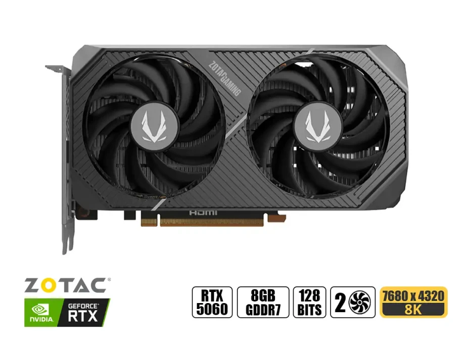 Tarjeta De Video Zotac Rtx 5060 8gb Twin Edge Oc Gddr7 (zt-b50600h-10m) Geforce Nvidia 128 Bits, 2 Ventiladores