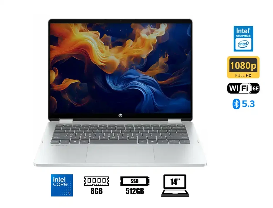 Laptop Hp Ryzen Core 5-120u Omnibook 5 Flip 14-fp0013 (b5uj3ua#aba) 14" (1920x1200), Ram 8gb, Ssd 512gb, Touchscreen, Win11, Glacier Silver