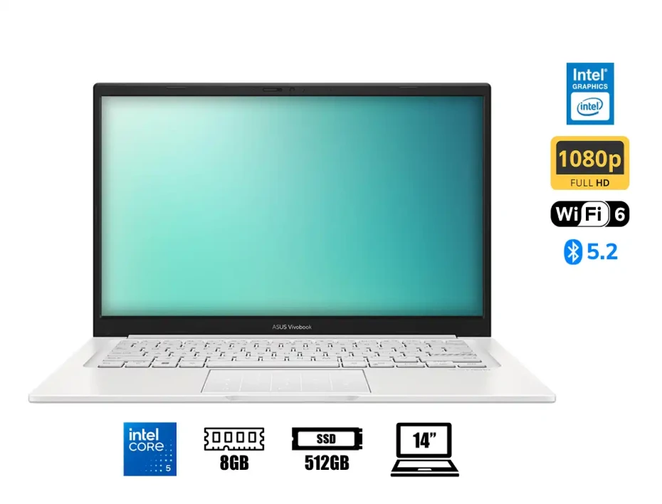 Laptop Asus Core 5-120u Vivobook F1404vap (f1404vap-qb51-gr) Pantalla 14", Ram 8gb, Ssd 512gb, Win11, Vanilla Basil