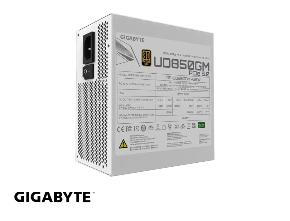 Fuente De Poder Gigabyte 850w Ud850gm (gp-ud850gm Pg5w) Atx, 80 Plus Gold, Modular, Blanco