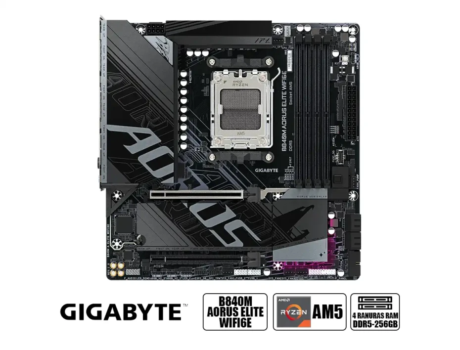 Placa Madre Gigagbyte B840m Aorus Elite Wifi6e (g-b840m-a-elite-wifi6e) Am5, 4 Slot De Ram