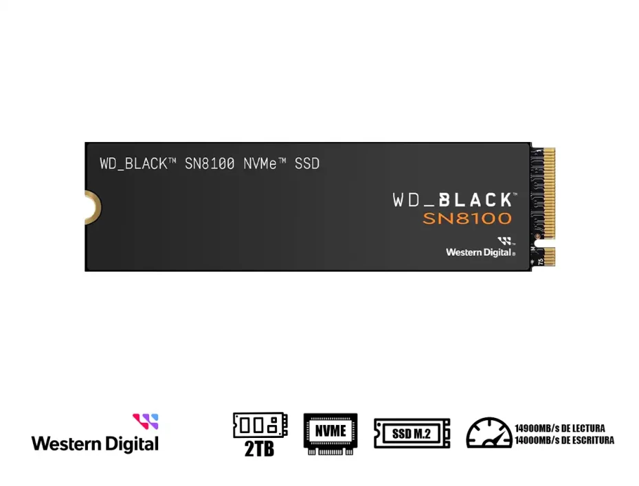 Unidad De Almacenamiento Ssd M.2 Pcie Western Digital 2tb Nvme Black Sn8100, 2280 (wds200t1x0m) Hasta 14900mb/s De Lectura