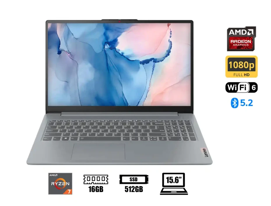 Laptop Lenovo Ryzen 7 5825u Slim 3 15abr8 (82xm00s6lm) Pantalla 15.6" Fhd, Ram 16gb, Ssd 512gb, S/sistema, Es.