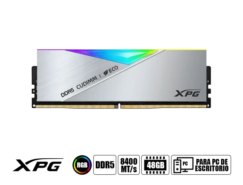 Memoria Ram Xpg Ddr5 48gb (24gbx2) Lancer Cudimm Rgb (ax5cu8400c4024g-dclacrsg) 8400 Mt/s, Cl 40, Plata