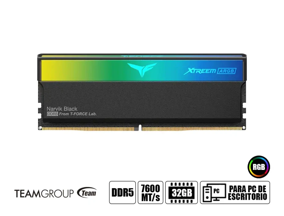 Memoria Ram Teamgroup Ddr5 32gb (16gbx2) Xtreem Argb (ff9d532g7600hc36fdc01) 7600 Mt/s, Negro, Cl36