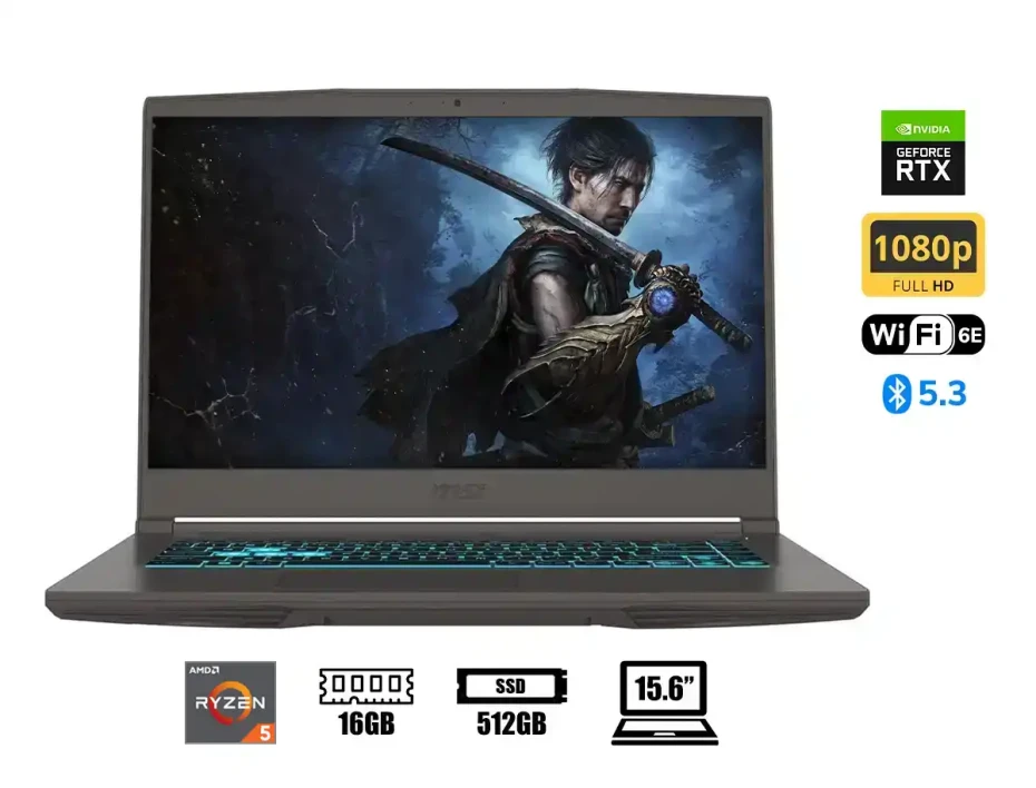 Laptop Msi Ryzen 5 7535hs Thin A15 B7vf-461 Gaming (thin A15 B7vf-461us) 15.6" Fhd 144hz, Ram 16gb, Ssd 512gb, Rtx 4060 8gb, Win11, Cosmo Gray