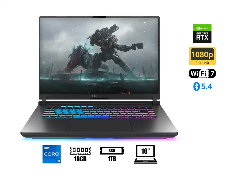 Laptop Asus Core I9 14900hx Rog Strix G16 Gaming G615jmr-rv017w (90nr0lb1-m000j0) 16" Fhd 165hz, Ram 16gb, Ssd 1tb, Rtx 5060 8gb, Win11, Esp.