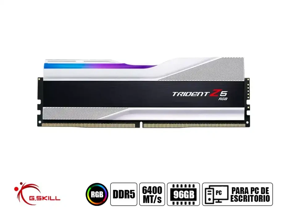 Memoria Ram G.skill Ddr5 96gb (48gbx2) Trident Z5 Rgb (f5-6400j3239f48gx2-tz5rs) 6400 Mt/s, Blanco, Rgb, Xmp