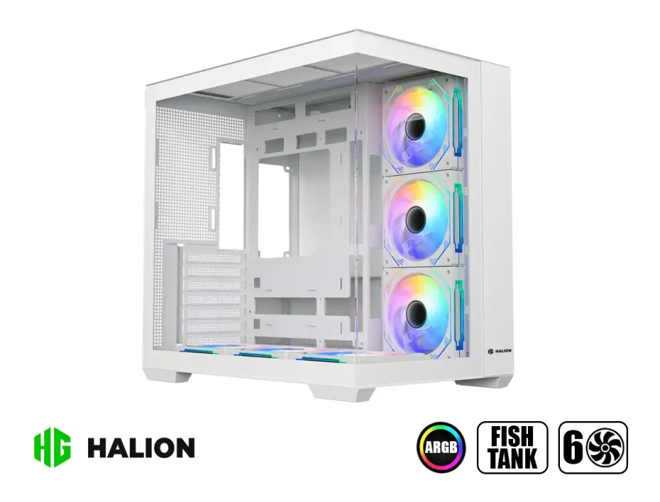 Case Halion Fish Tank (fish Tank W ) Blanco, Panel De Vidrio Frontal Y Laleral, 6 Ventiladores