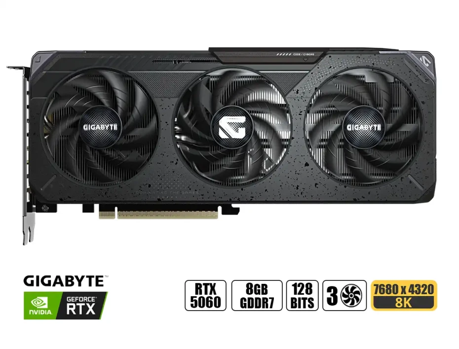 Tarjeta De Video Gigabyte Geforce Rtx 5060 8gb Gaming Oc Gddr7 (gv-n5060gaming-oc-8gd) Nvidia 128 Bits, 3 Ventiladores