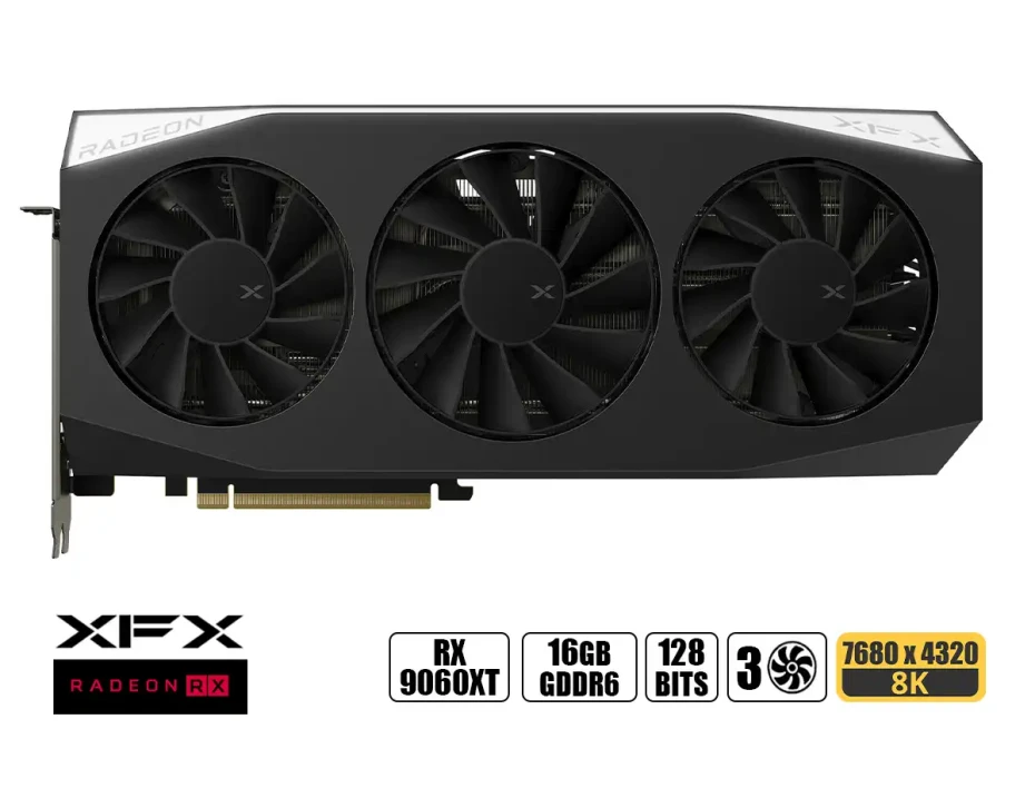 Tarjeta De Video Xfx Rx 9060xt 16gb 128 Bit Pci 5.0 Gddr6, Mercury (rx-96tmercb9) Negro, 3 Ventiladores