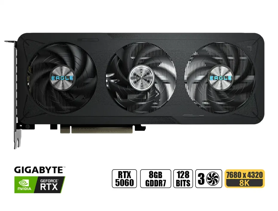 Tarjeta De Video Gigabyte Geforce Rtx 5060 8gb Eagle Max Oc Gddr7 (gv-n5060eagle Oc-8gd) Nvidia 128 Bits, 3 Ventiladores