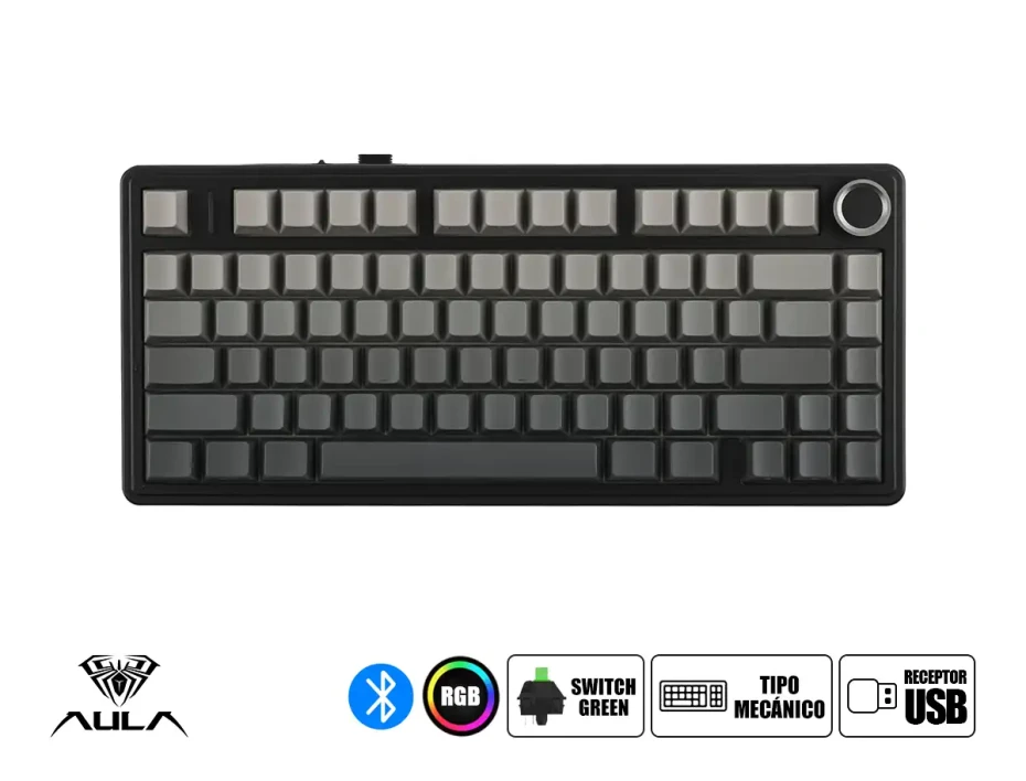Teclado Gamer Inalambrico Aula F75 (au-f75w10en5) Mecanico, Switch Green, Black Degradado, Rgb