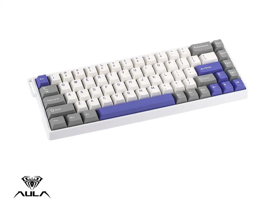 Teclado Gamer Aula Win68he Max 65% Magnetico (au-w68hem4en7) Mecanico, Switch Magnetico Wing Chun, Color Blanco, Plomo Y Purpura
