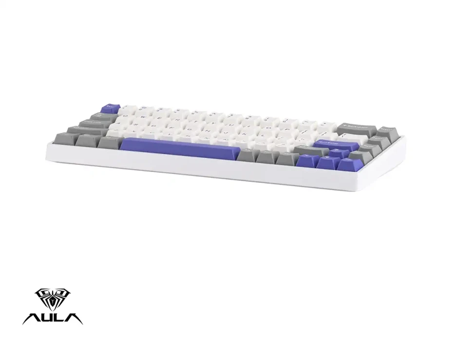 Teclado Gamer Aula Win68he Max 65% Magnetico (au-w68hem4en7) Mecanico, Switch Magnetico Wing Chun, Color Blanco, Plomo Y Purpura