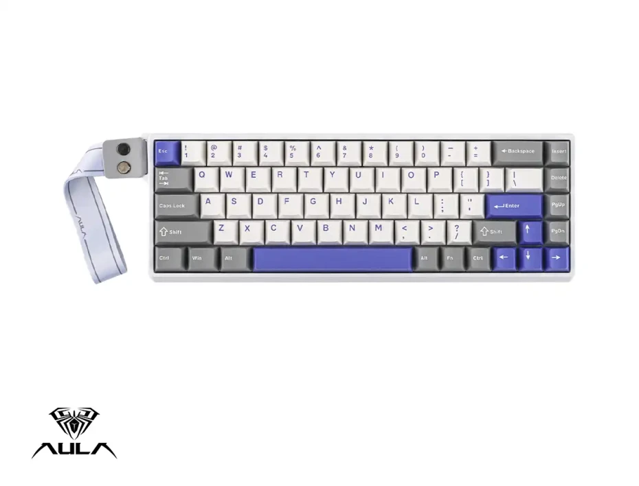 Teclado Gamer Aula Win68he Max 65% Magnetico (au-w68hem4en7) Mecanico, Switch Magnetico Wing Chun, Color Blanco, Plomo Y Purpura