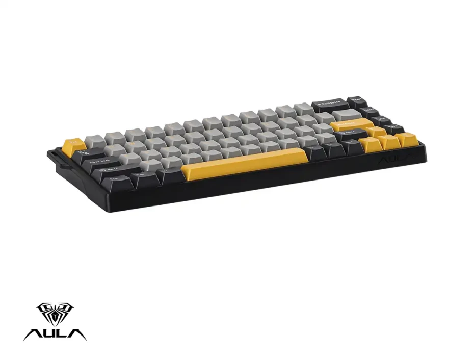 Teclado Gamer Aula Win68he Max 65% Magnetico (au-w68hem3en7) Mecanico, Switch Magnetico Wing Chun, Color Negro, Plomo Y Amarillo