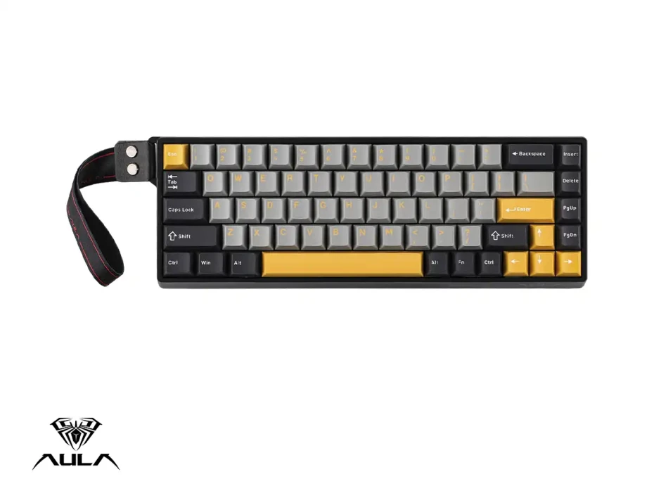 Teclado Gamer Aula Win68he Max 65% Magnetico (au-w68hem3en7) Mecanico, Switch Magnetico Wing Chun, Color Negro, Plomo Y Amarillo