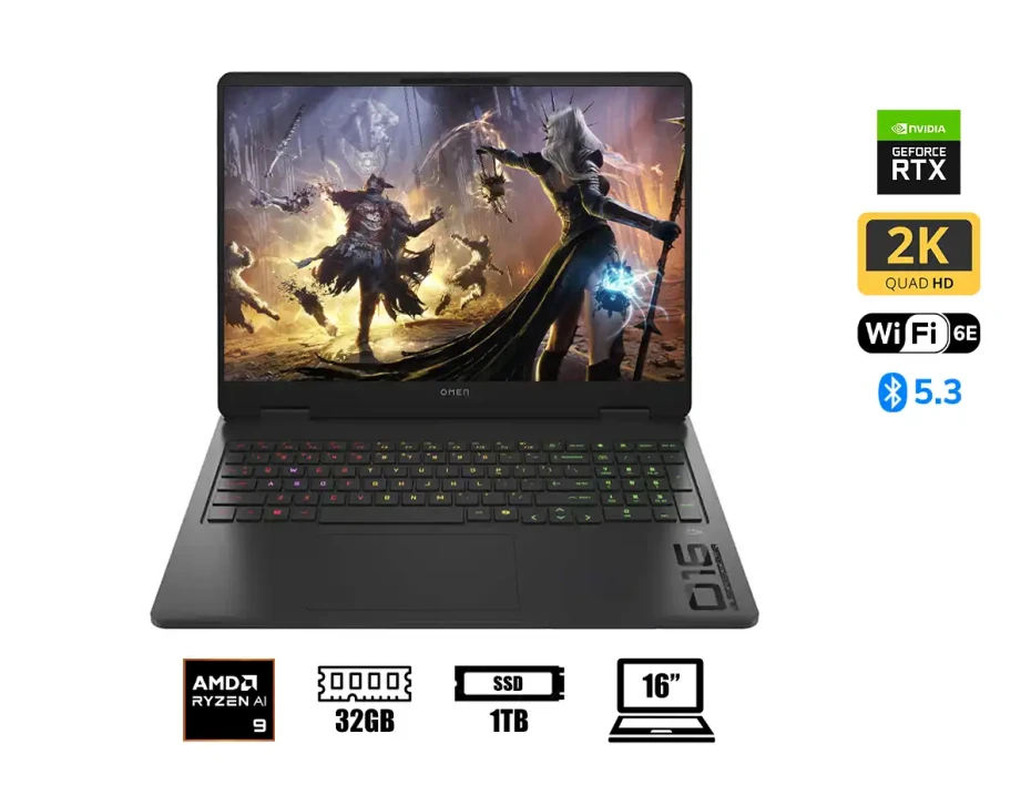 Laptop Hp Ryzen 9 8940hx Omen 16-ap0053 Gaming (bp1q1ua#aba) 16" Wqxga 144hz, Ram 32gb, Ssd 1tb, Rtx 5060 8gb, Win11, Shadow Black Rgb