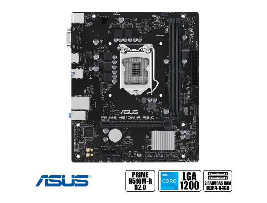 Placa Madre Asus H510m-r R2.0 (90h510m-r R2.0 ) No Tiene M.2, Socket Lga 1200, Ram Ddr4 Buss 3200oc Mhz, No Tiene Slot M.2, 10ma Gen