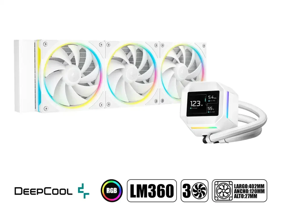 Sistema De Enfriamiento Liquido Deepcool Lm360 Digital Argb (r-lm360-whdmmc-1) White 3 Ventiladores | Led Argb